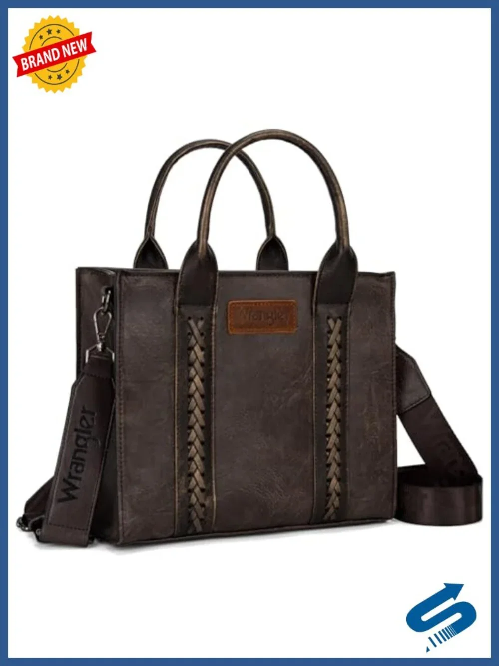 Distressed Faux Leather Tote with Whipstitch Design Satchel Handbag Crossbody